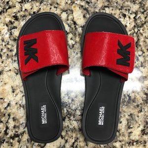 Michael Kors Velcro Red Pool Slides Sandals Size 8